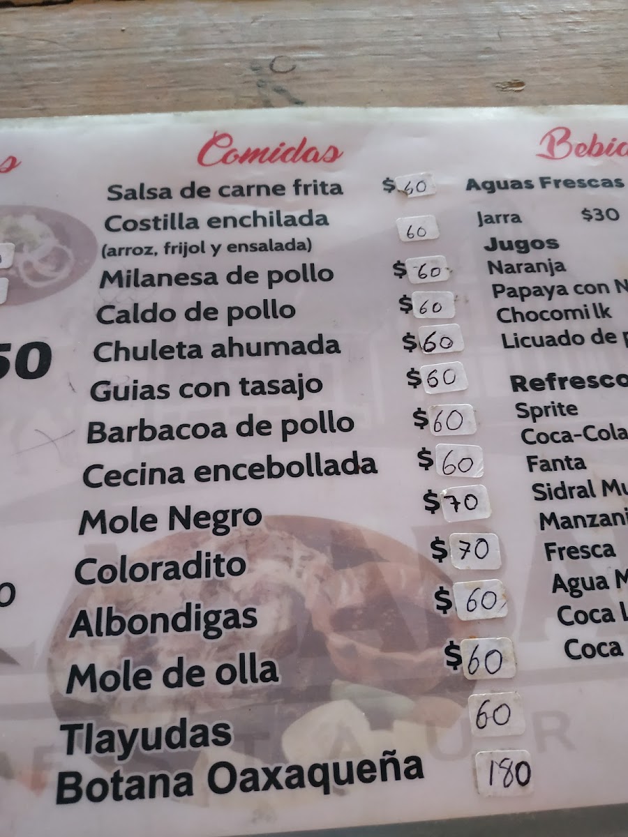 Traditional Mixteca Restaurant Menu - Image 1